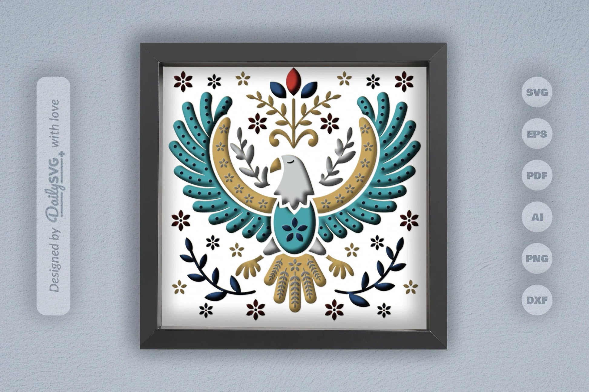 4th July Eagle Folk Art Papercut Shadow Box SVG Bundle - CraftNest - Digital Crafting and Art