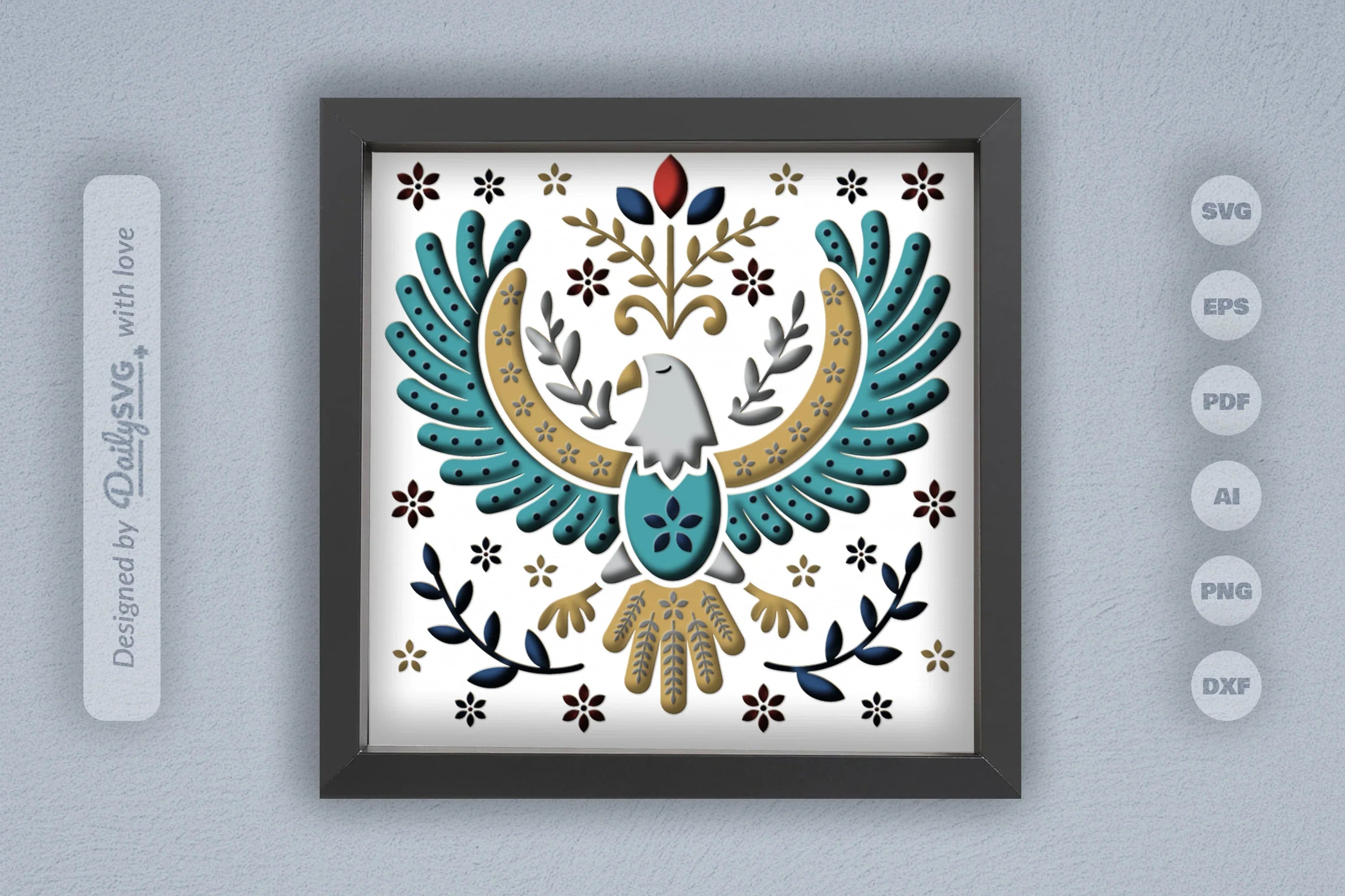 4th July Eagle Folk Art Papercut Shadow Box SVG Bundle - CraftNest - Digital Crafting and Art