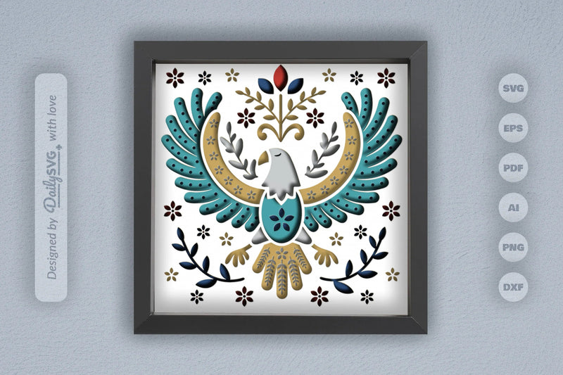 4th July Eagle Folk Art Papercut Shadow Box SVG Bundle - CraftNest - Digital Crafting and Art