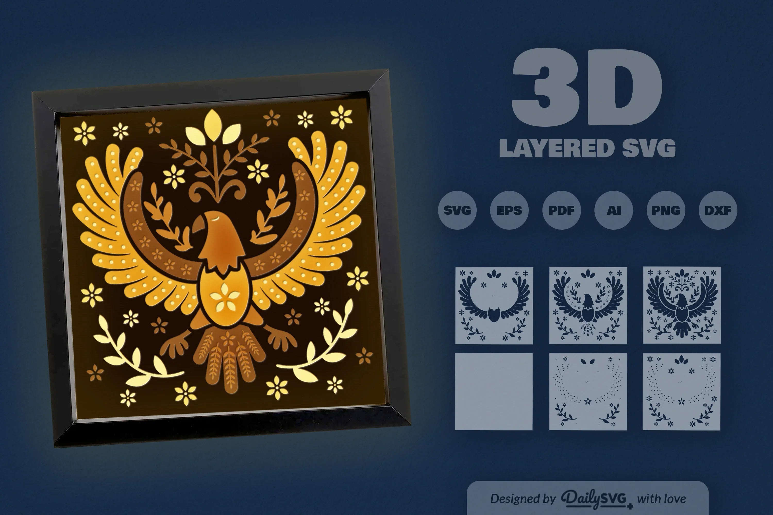 4th July Eagle Folk Art Papercut Shadow Box SVG Bundle - CraftNest - Digital Crafting and Art