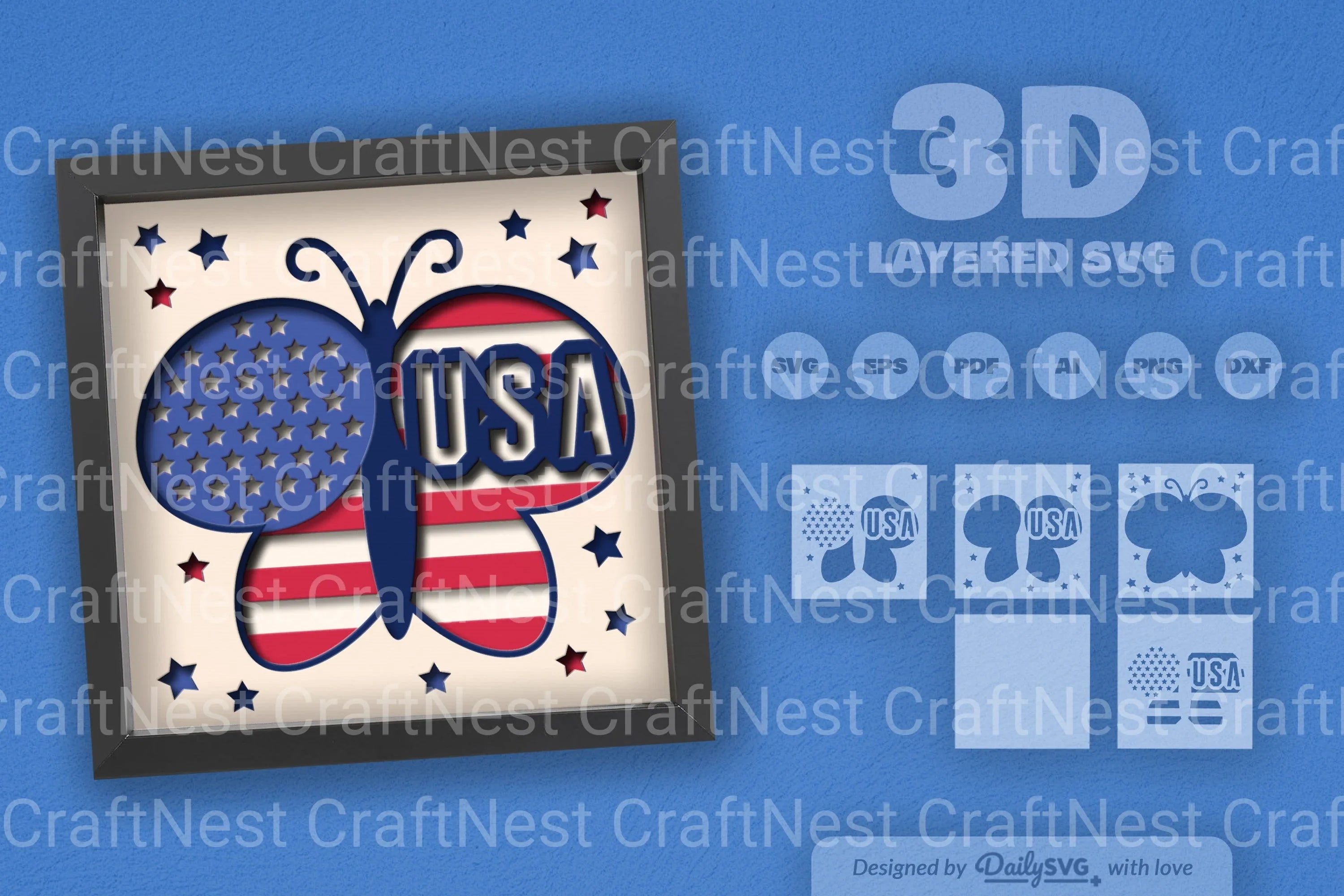 4th of July USA Butterfly Papercut SVG Bundle