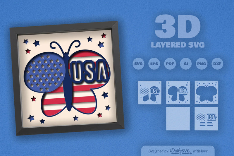 4th of July USA Butterfly Papercut SVG Bundle - CraftNest - Digital Crafting and Art