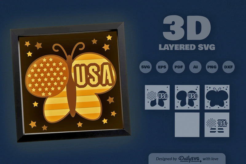 4th of July USA Butterfly Papercut SVG Bundle - CraftNest - Digital Crafting and Art