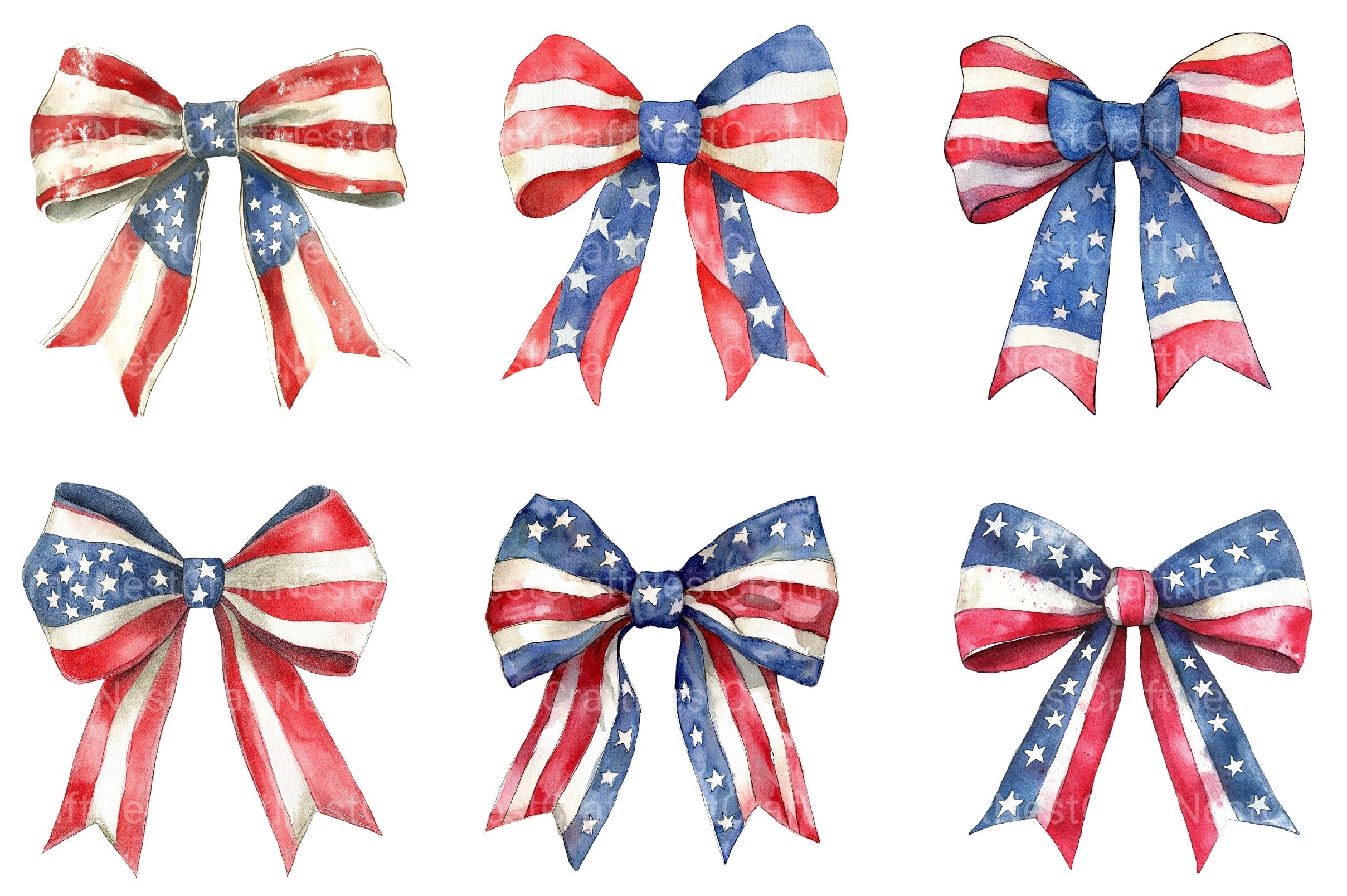 4th Of July Bow Design Clipart Bundle