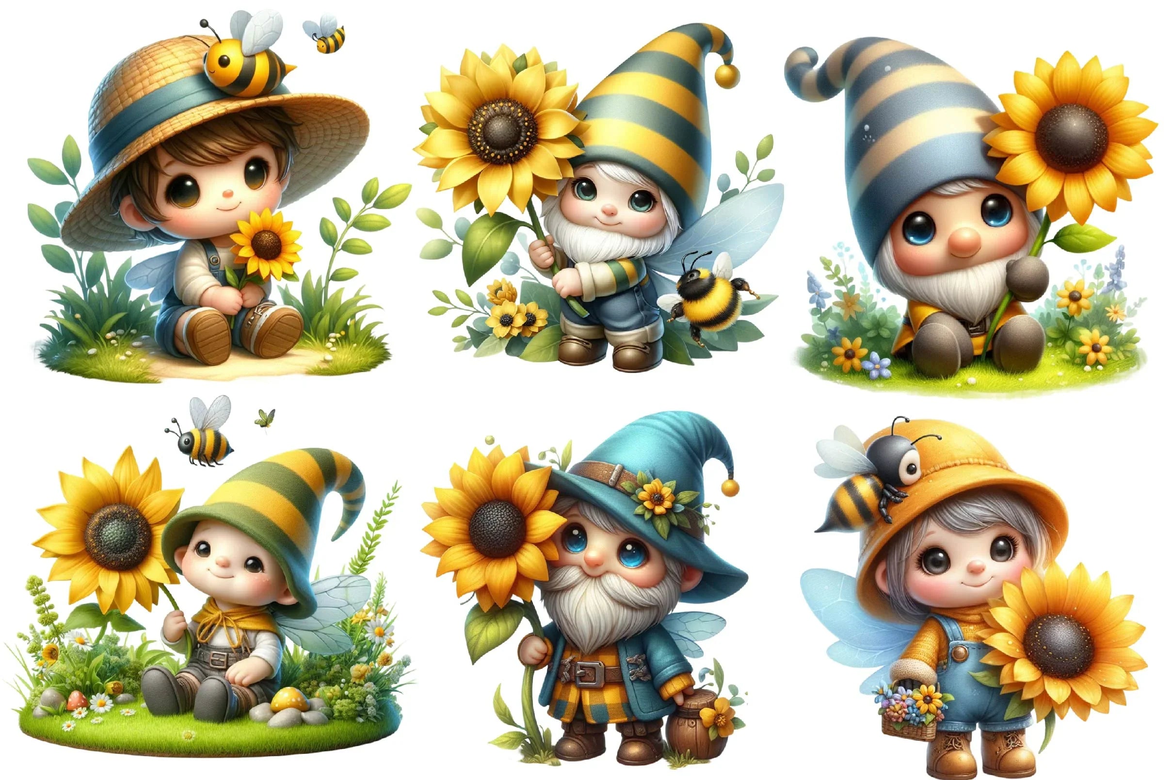 Sunflower Gnomes Clipart Bundle - CraftNest - Digital Crafting and Art