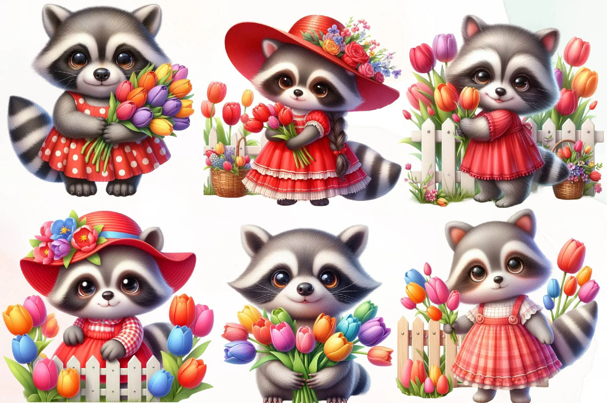 Racon Spring Spring Raccoon Clipart Bundle