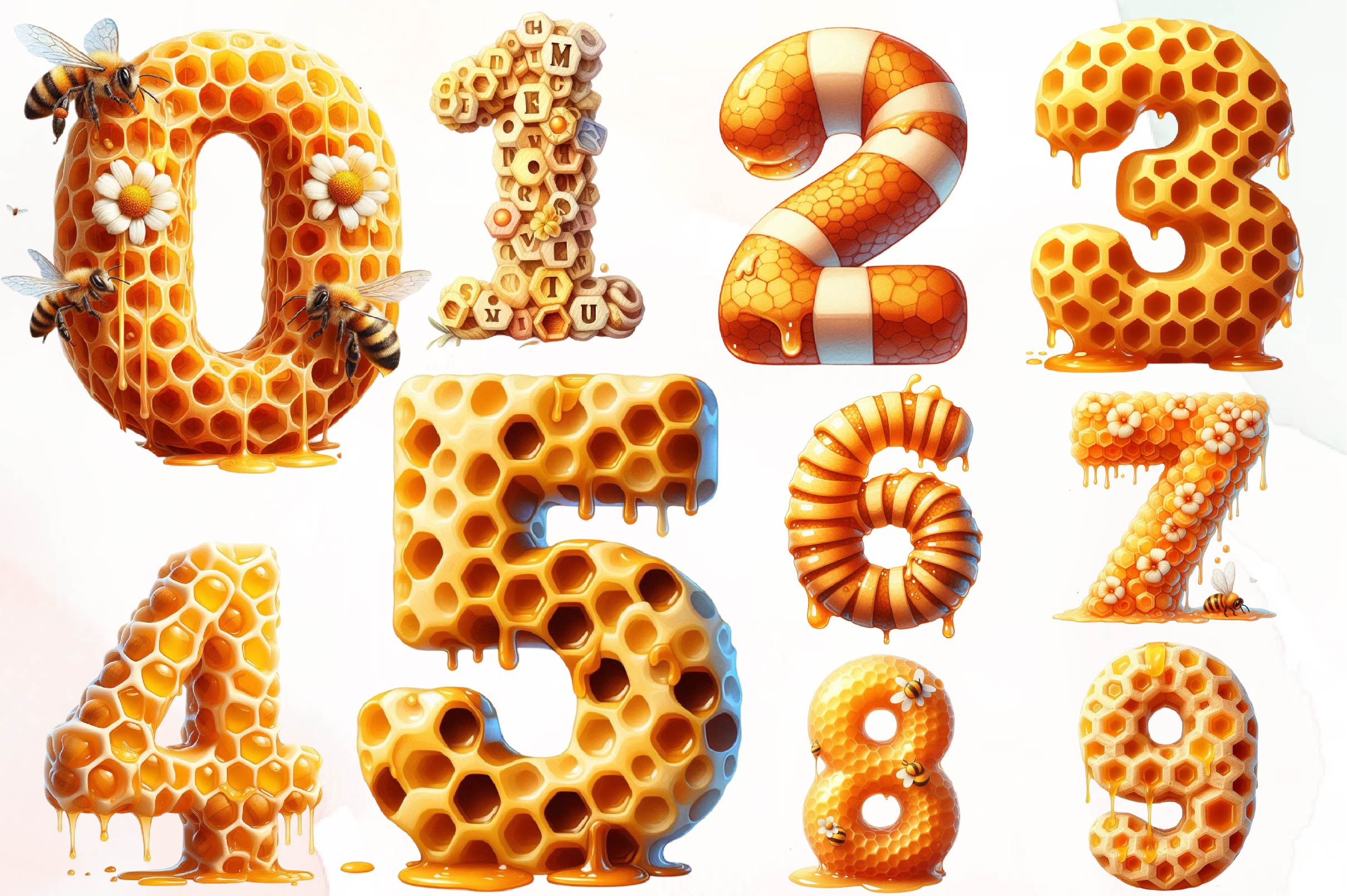Honey Bee Alphabet Number Clipart Bundle - CraftNest - Digital Crafting and Art