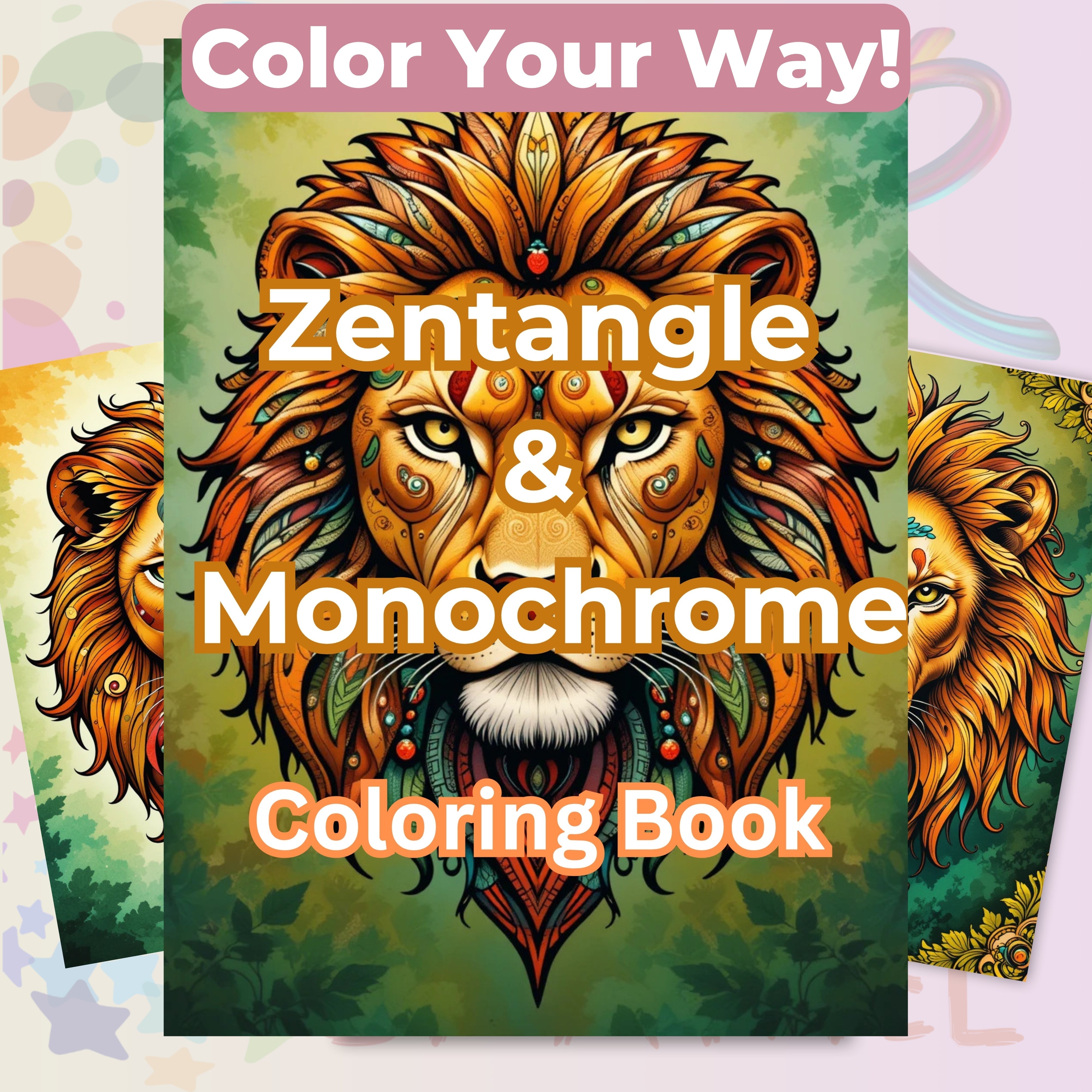 Zentangle & Monochrome Wild Animals Coloring Books Bundle