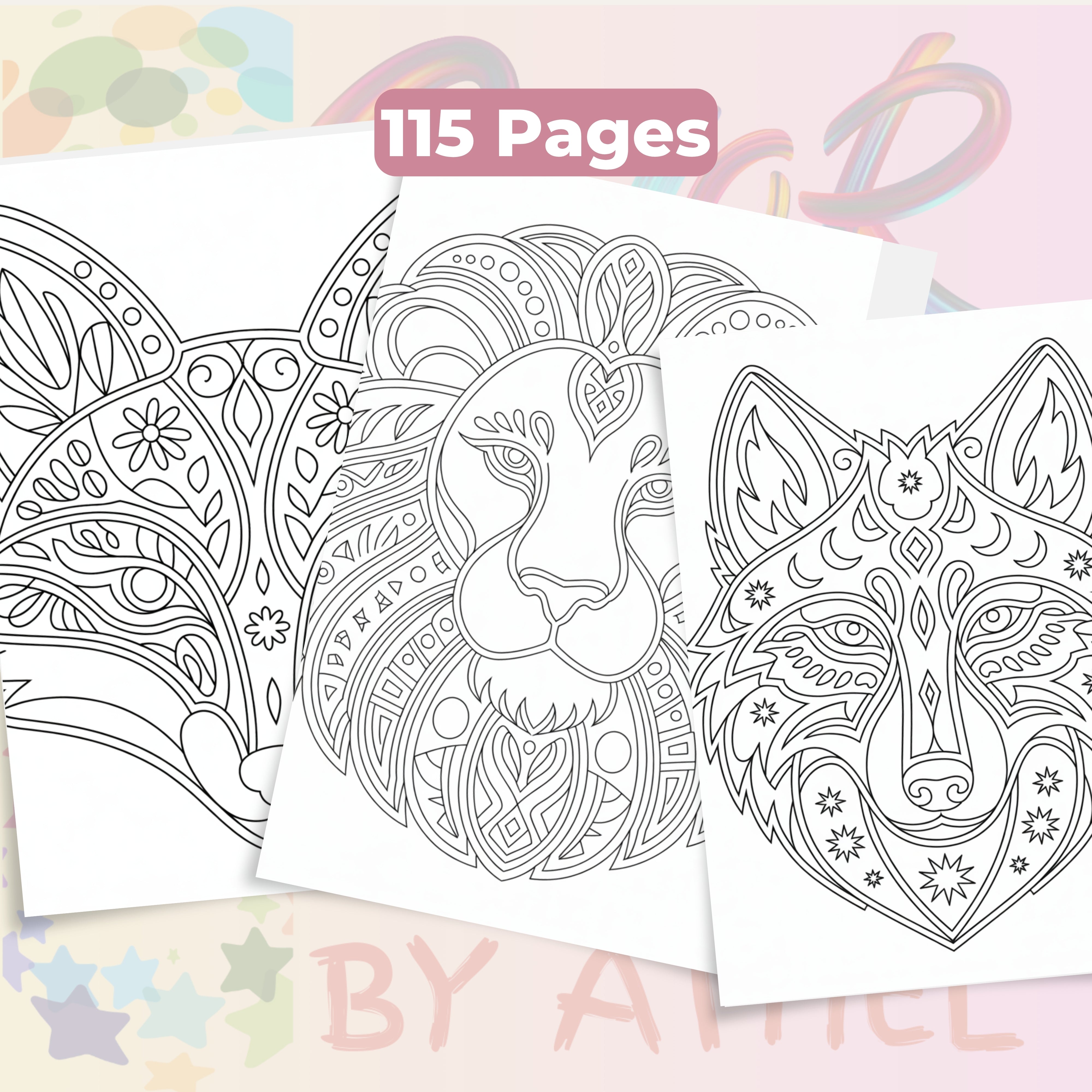 Zentangle & Monochrome Wild Animals Coloring Books Bundle