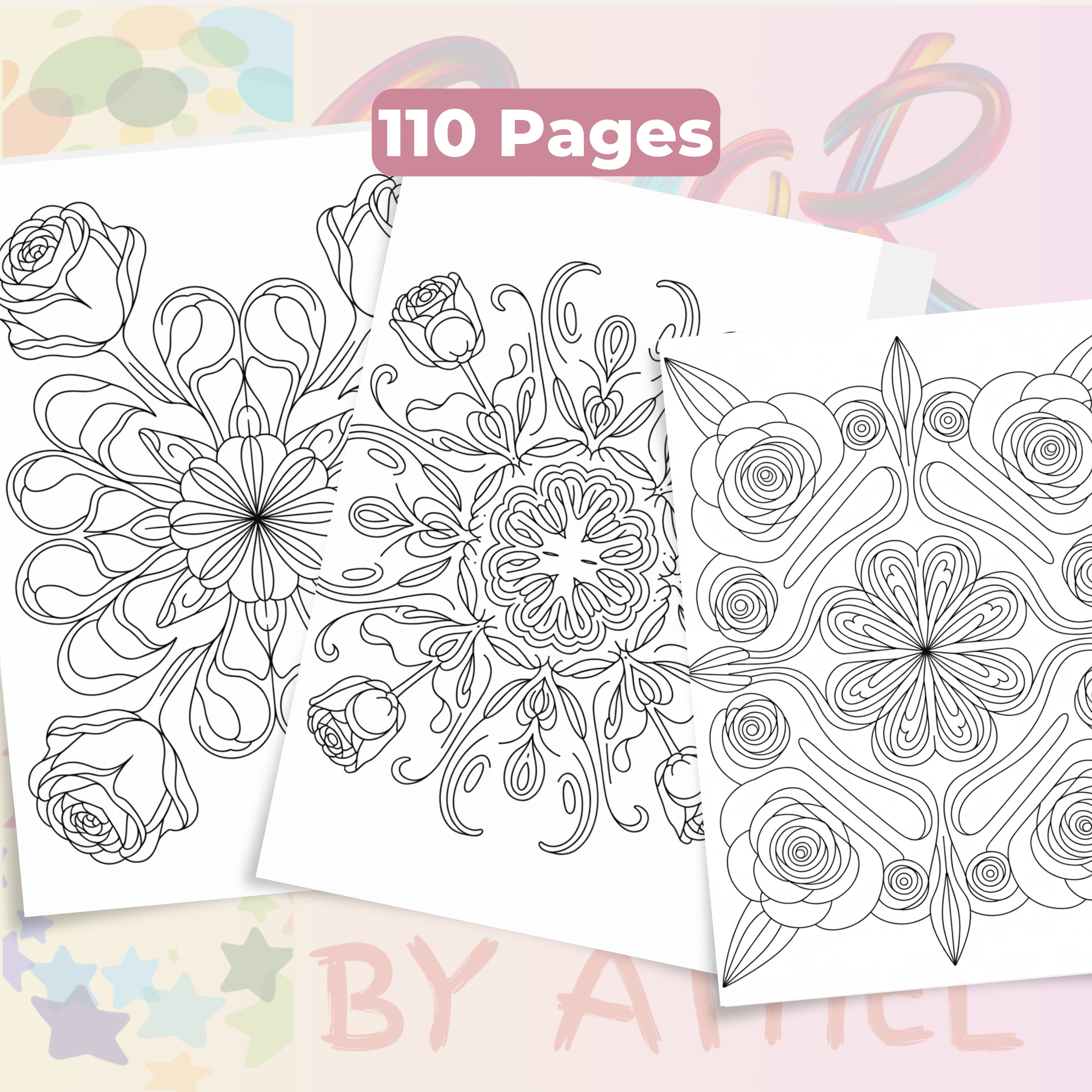 Rose Mandala Coloring Book Bundle