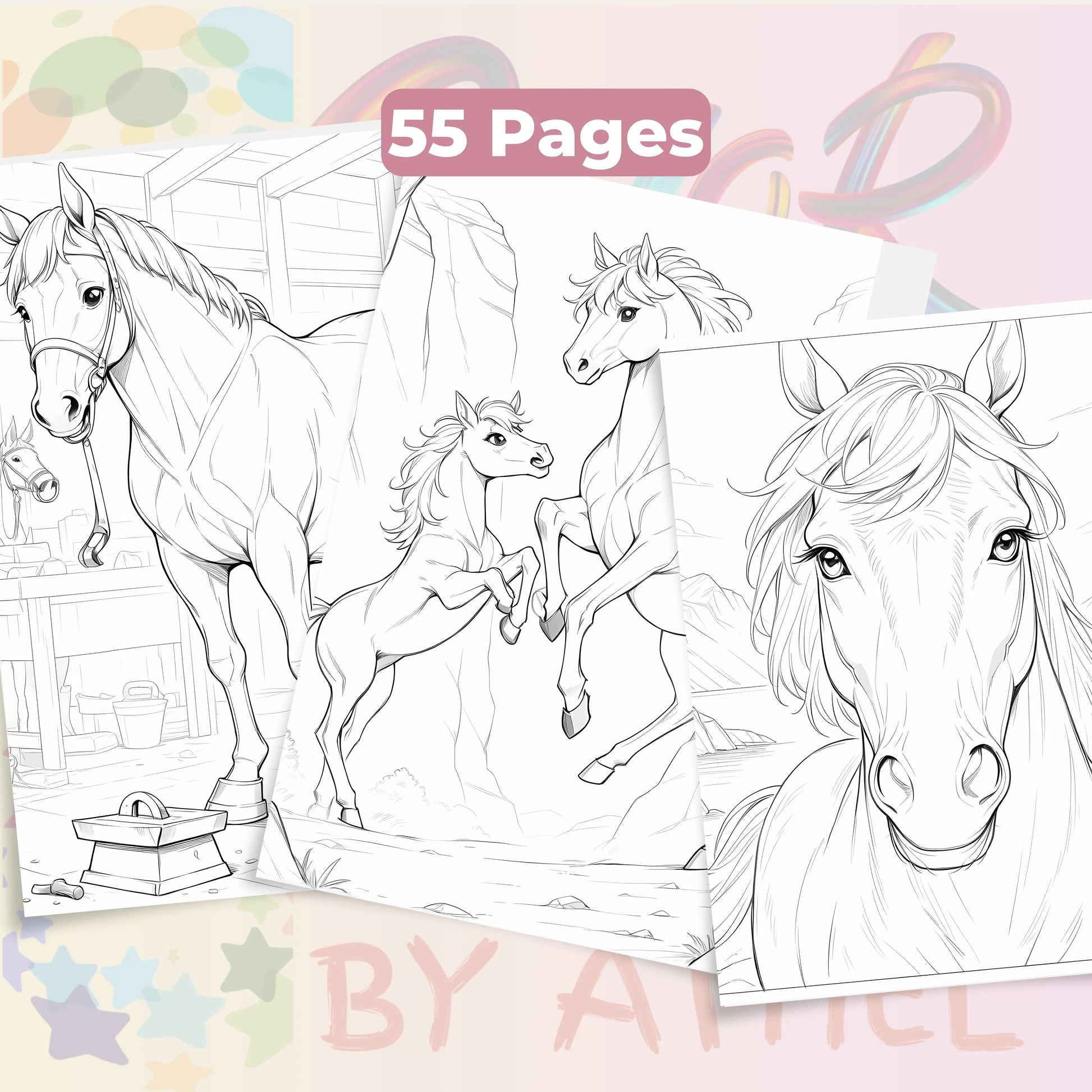 Horses Coloring Books Bundle - CraftNest - Digital Crafting and Art