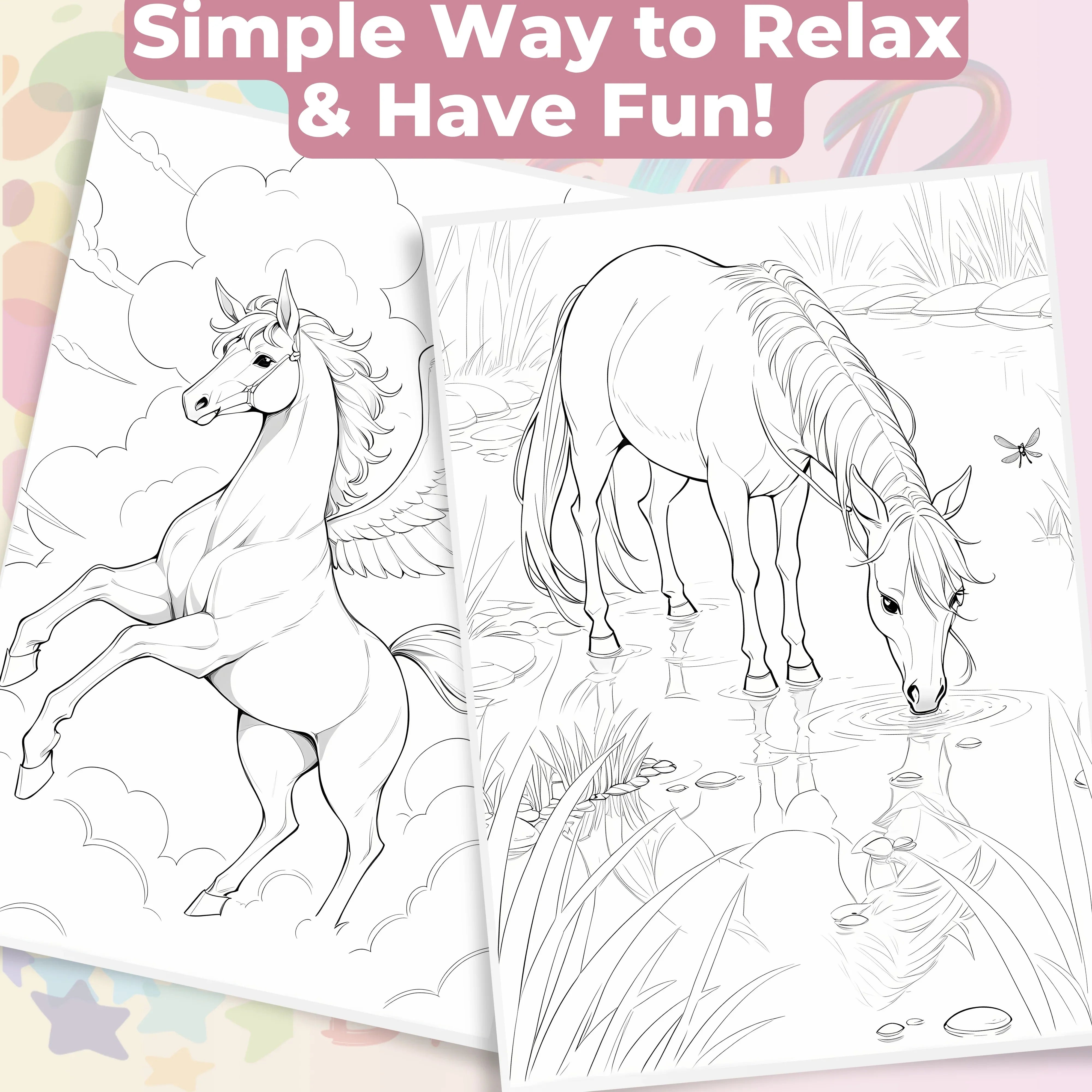Horses Coloring Books Bundle - CraftNest - Digital Crafting and Art