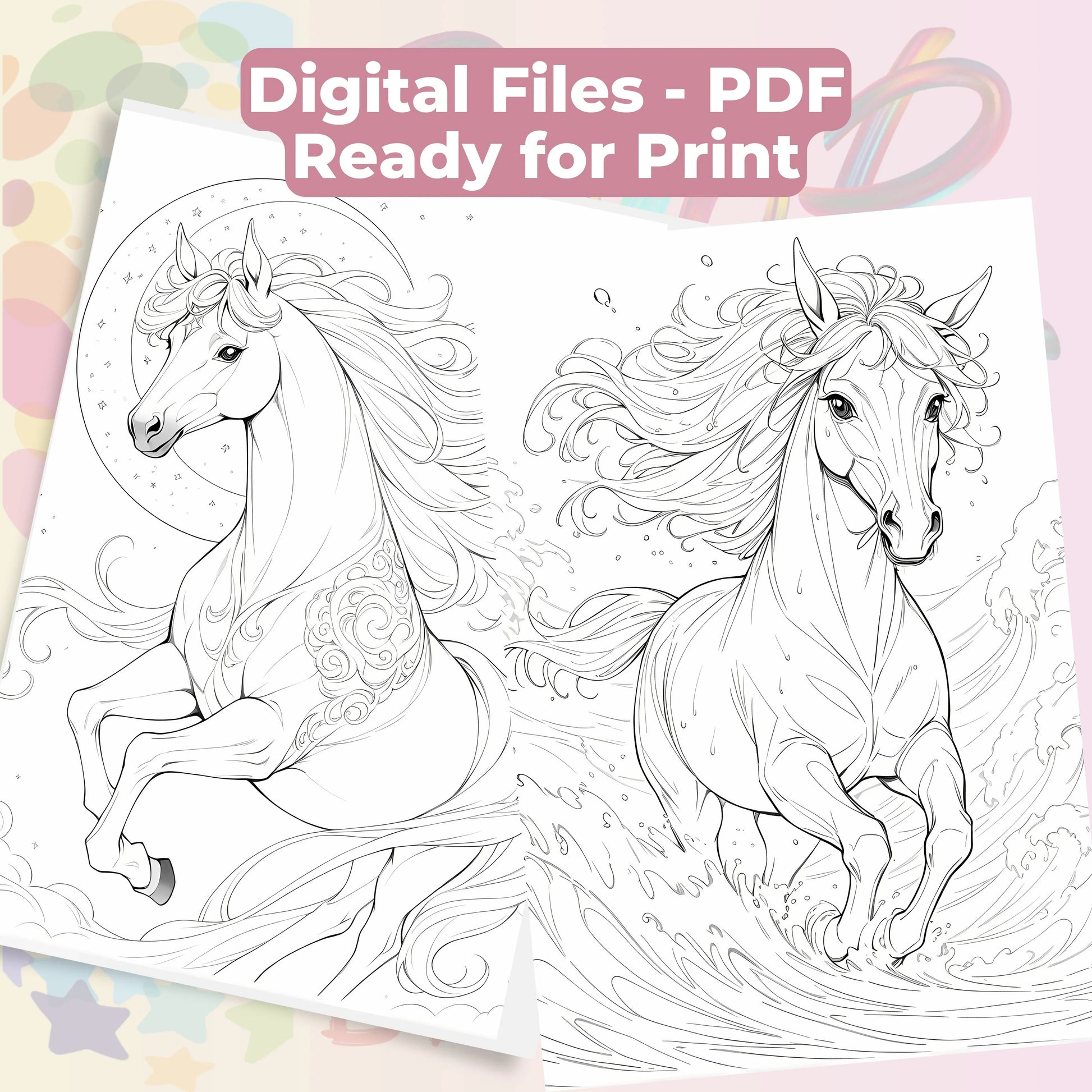 Horses Coloring Books Bundle - CraftNest - Digital Crafting and Art