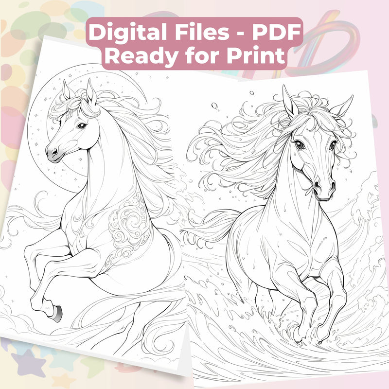 Horses Coloring Books Bundle - CraftNest - Digital Crafting and Art