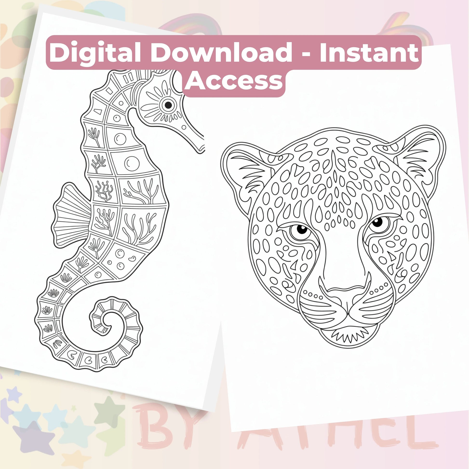 Zentangle & Monochrome Wild Animals Coloring Books Bundle - CraftNest - Digital Crafting and Art