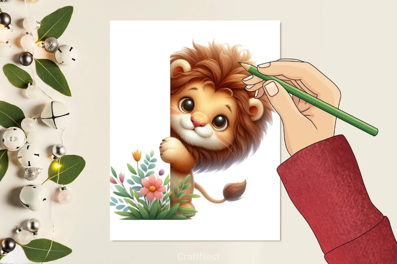 Cute Lion Peeking Clipart Bundle - CraftNest - Digital Crafting and Art