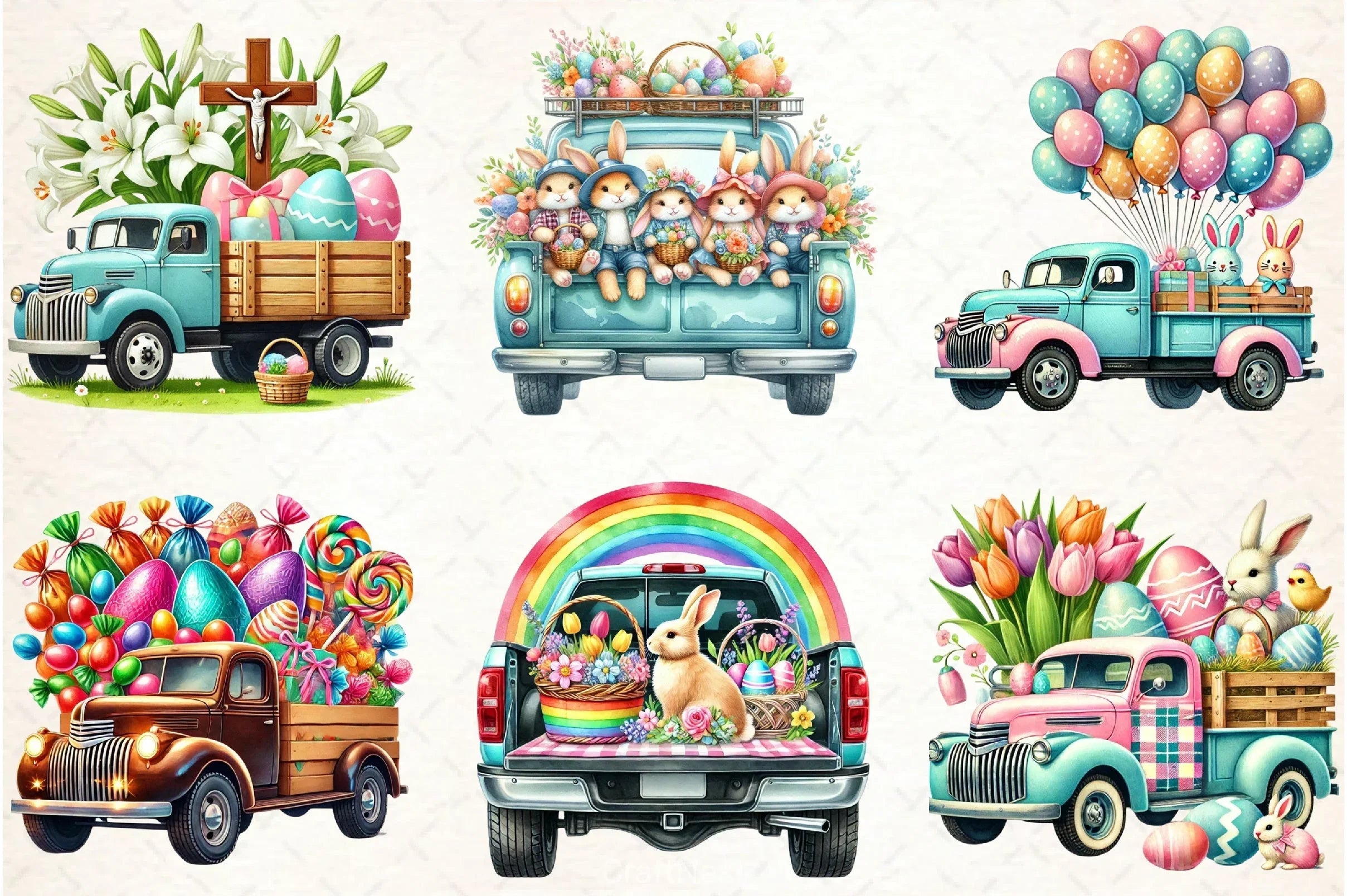 Easter Bunny Truck Clipart Bundle 3 - CraftNest - Digital Crafting and Art