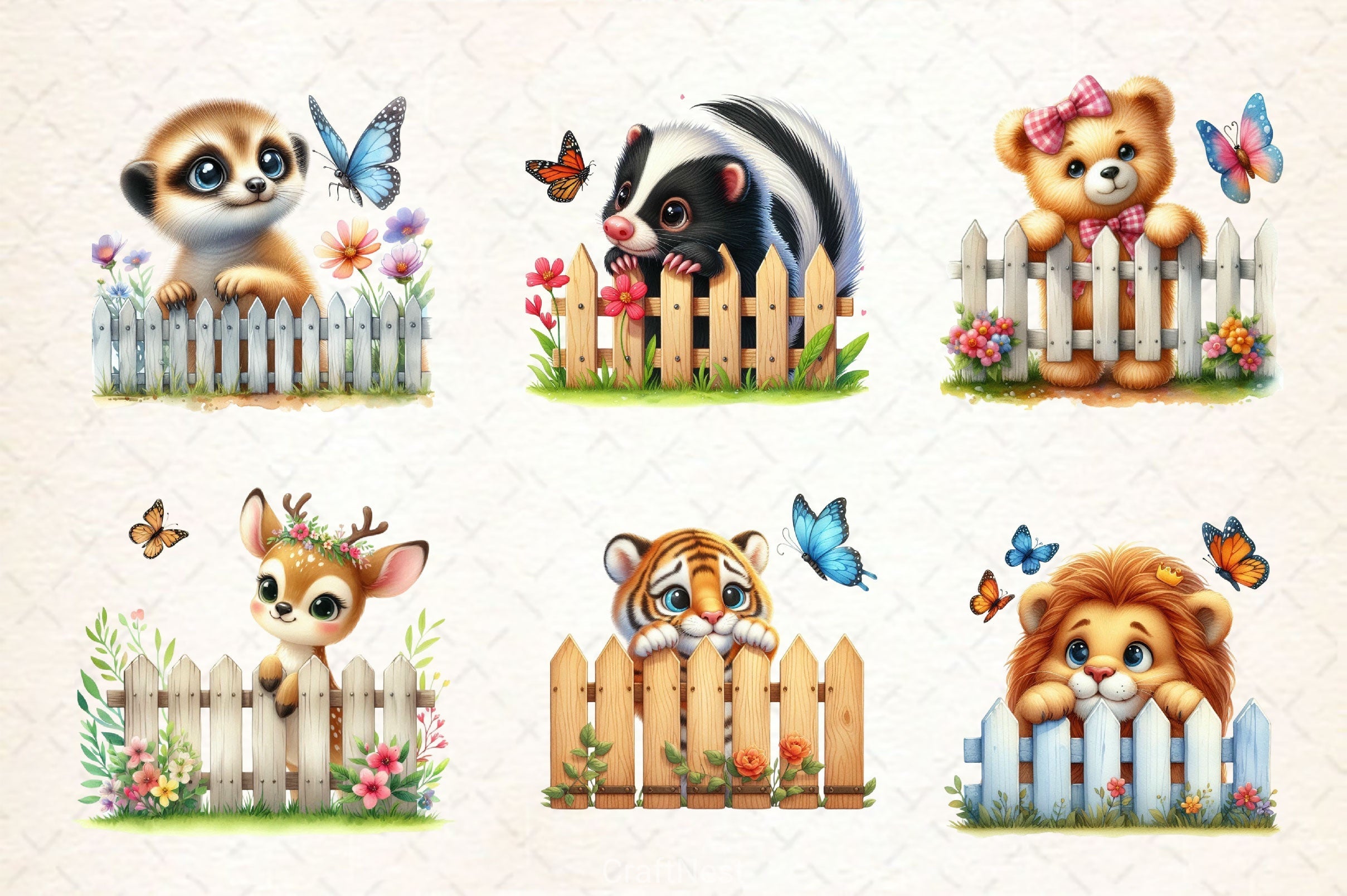 Funny Animal On Fence Clipart Bundle