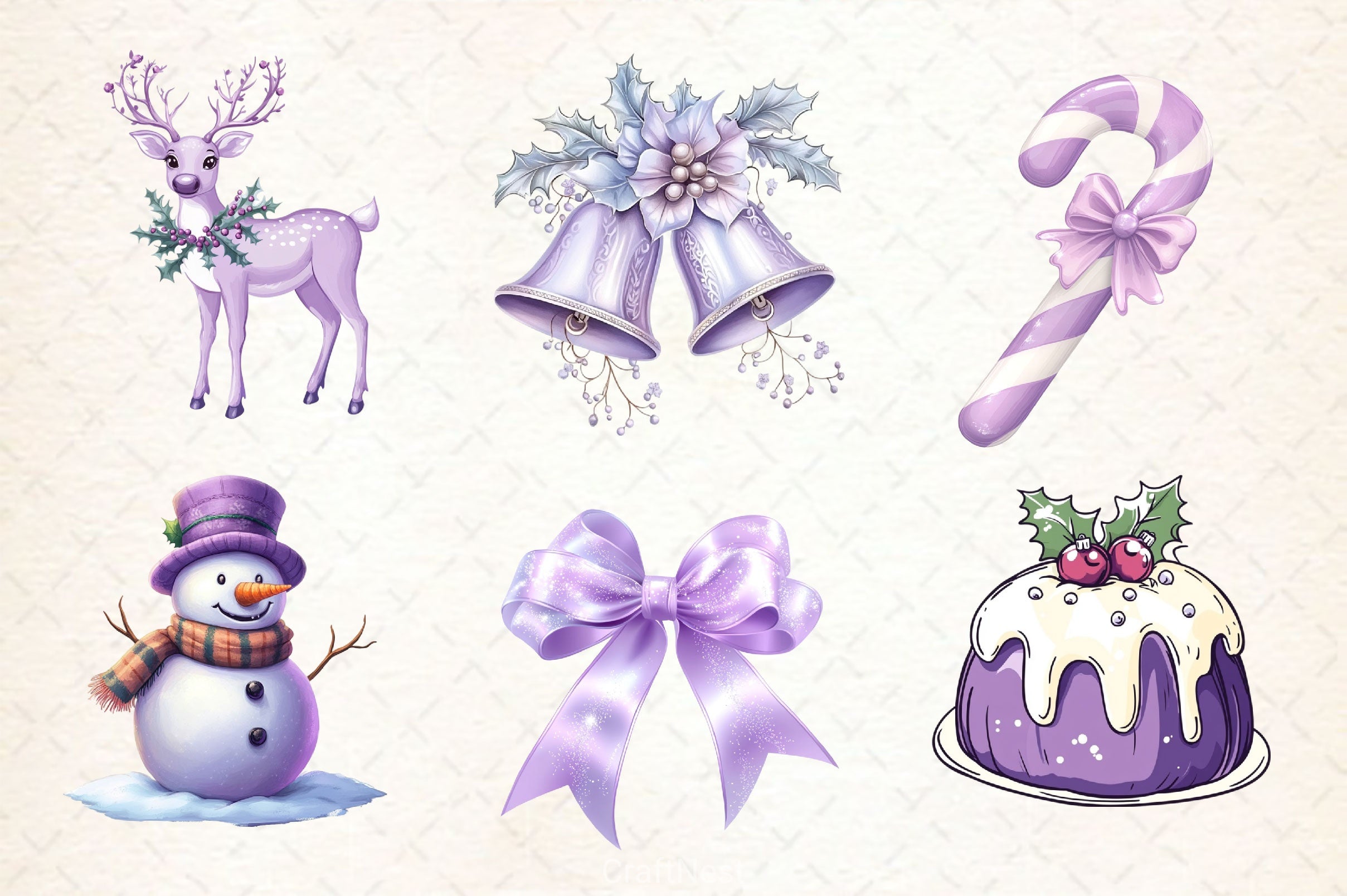 Pastel Purple Christmas Clipart Bundle 2