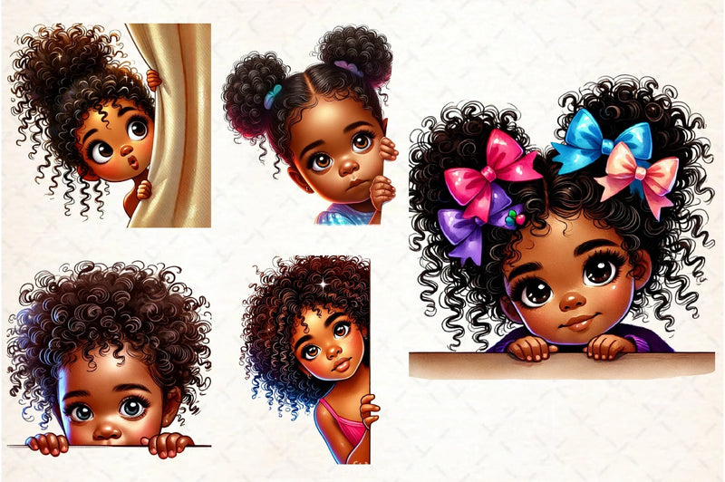 Peeking African American Girl Clipart Bundle - CraftNest - Digital Crafting and Art