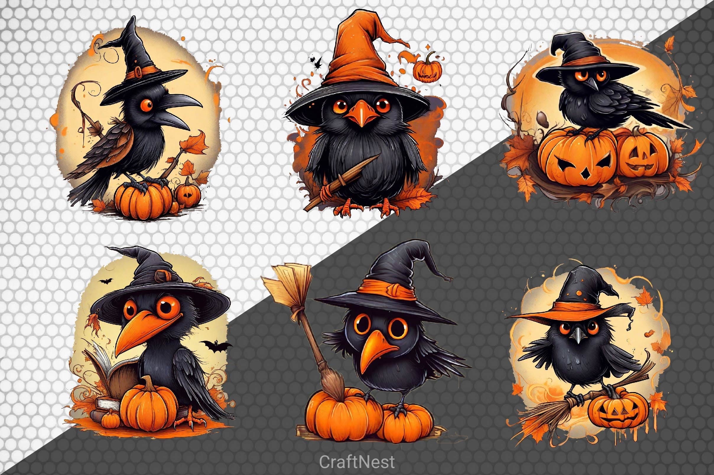 Halloween Pumpkin Black Crow Clipart Bundle