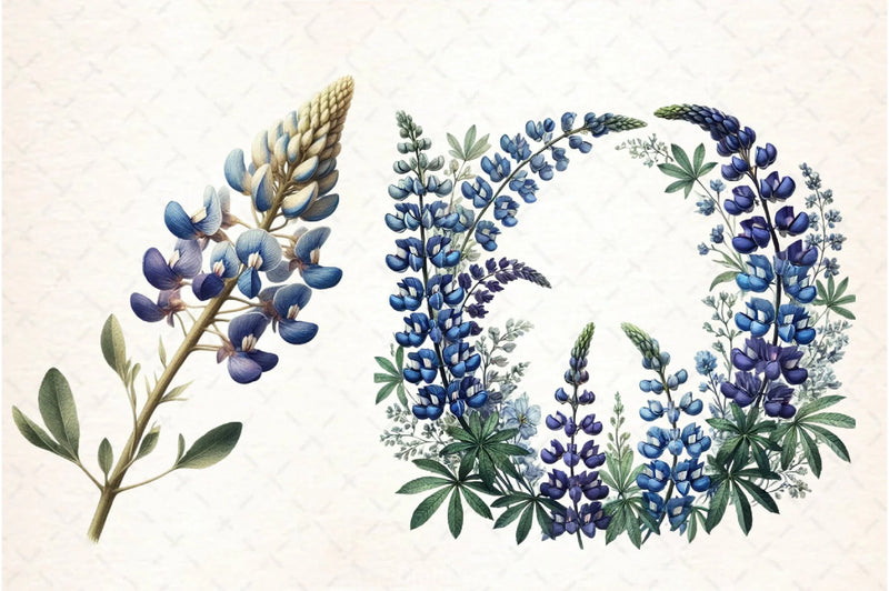 Vintage Blue Bonnet Flowers Clipart Bundle - CraftNest - Digital Crafting and Art