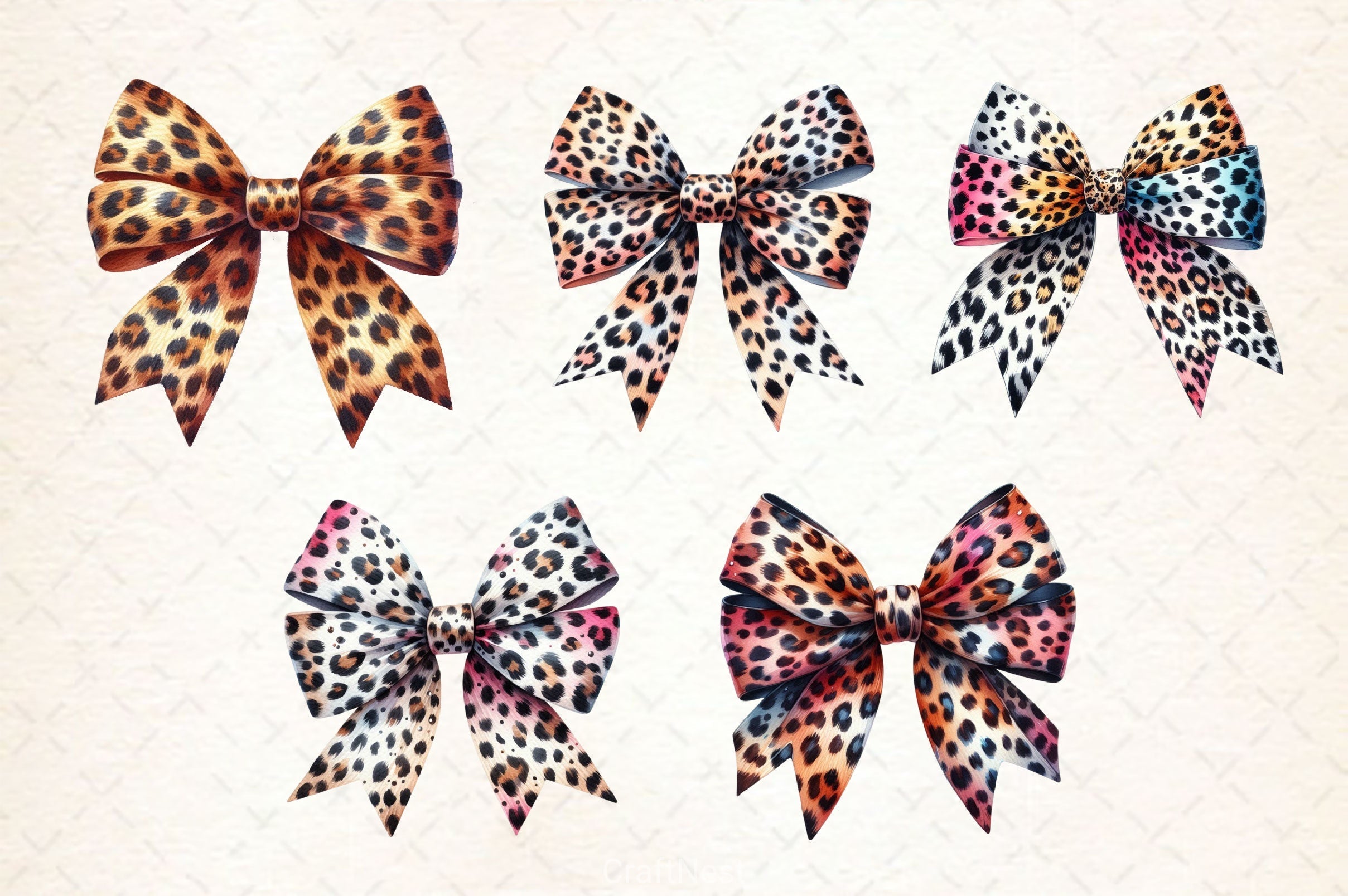 Leopard Bows Clipart Bundle