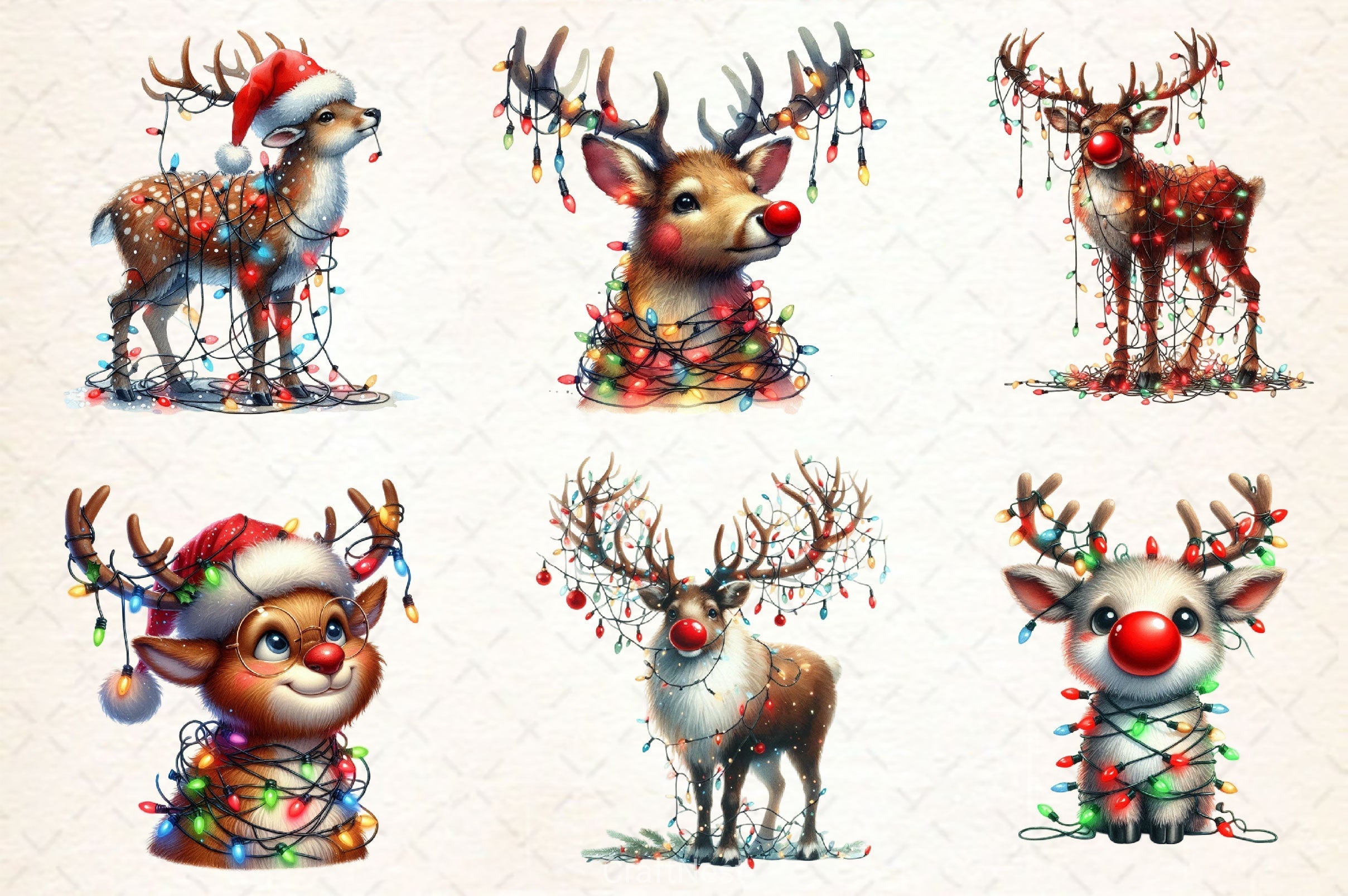 Cute Reindeer Christmas Clipart Bundle 12