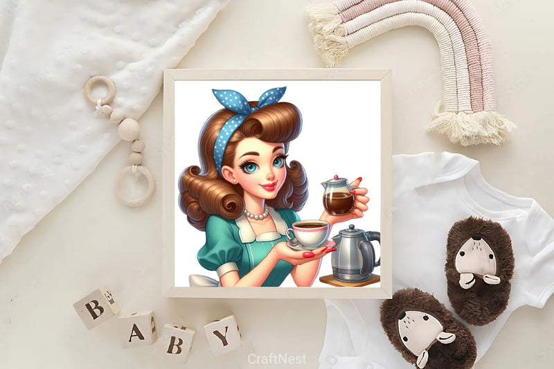 Retro Housewife Coffee Clipart Bundle - CraftNest - Digital Crafting and Art