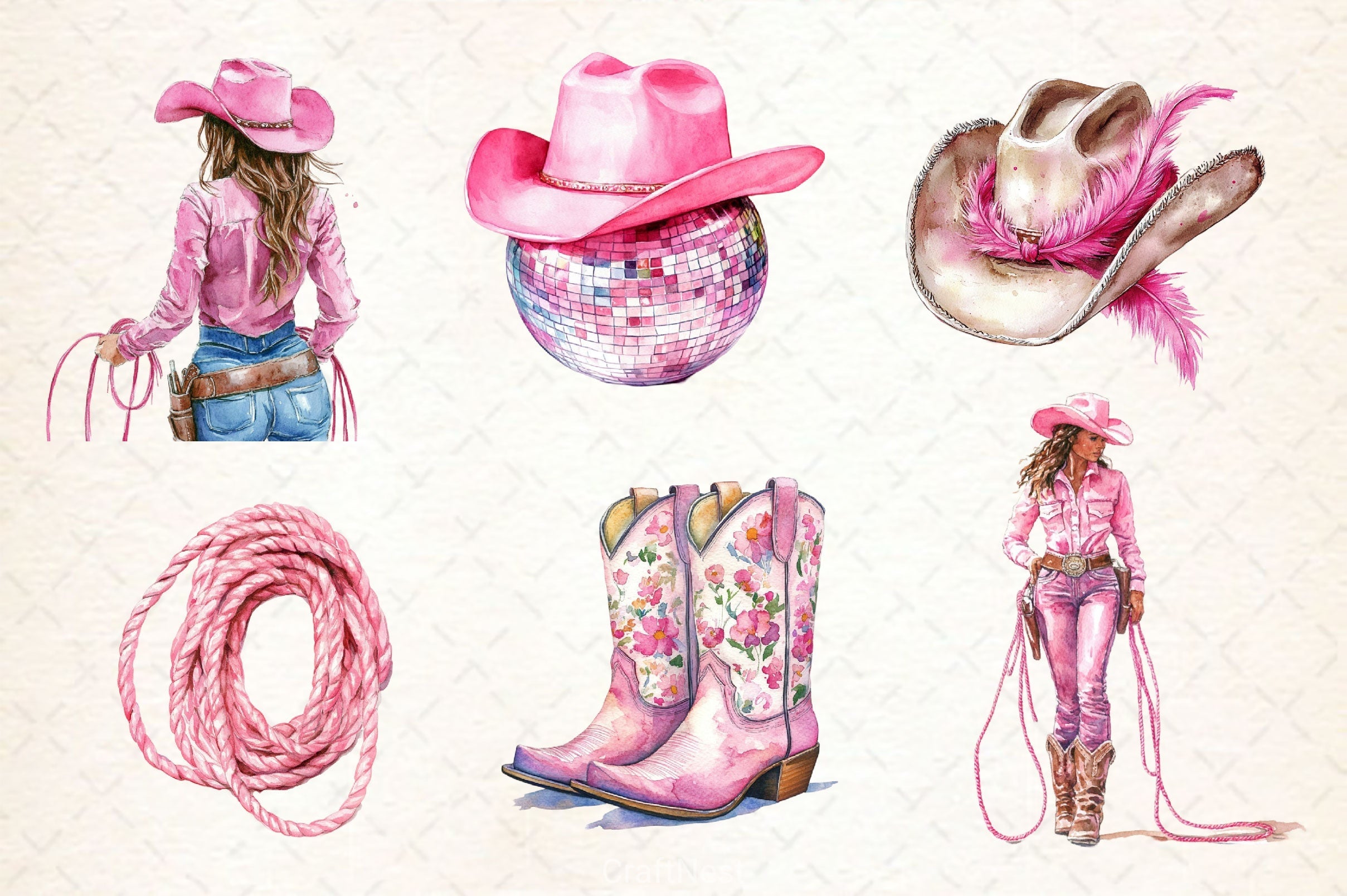 Pink Western Cowgirl Clipart Bundle 2