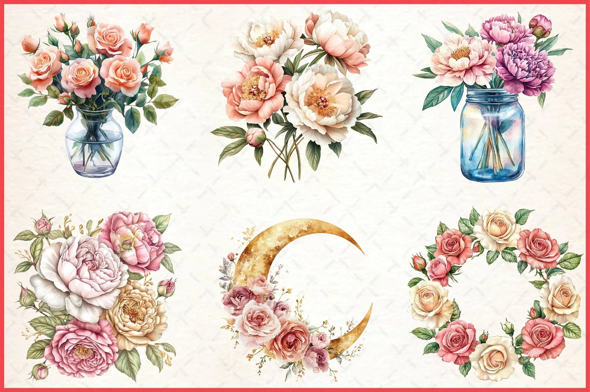Roses Peonies Clipart Bundle - CraftNest - Digital Crafting and Art