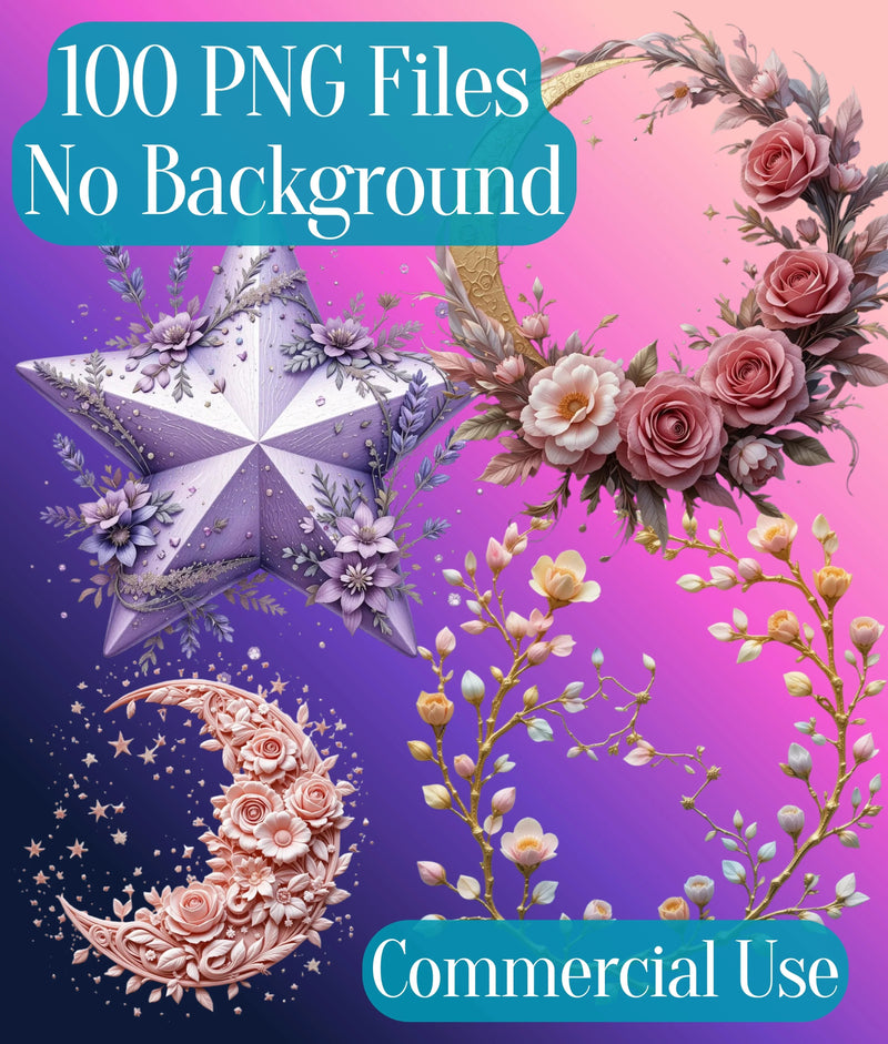 3D Ethereal Celestial Flowers Clipart Bundle - CraftNest - Digital Crafting and Art