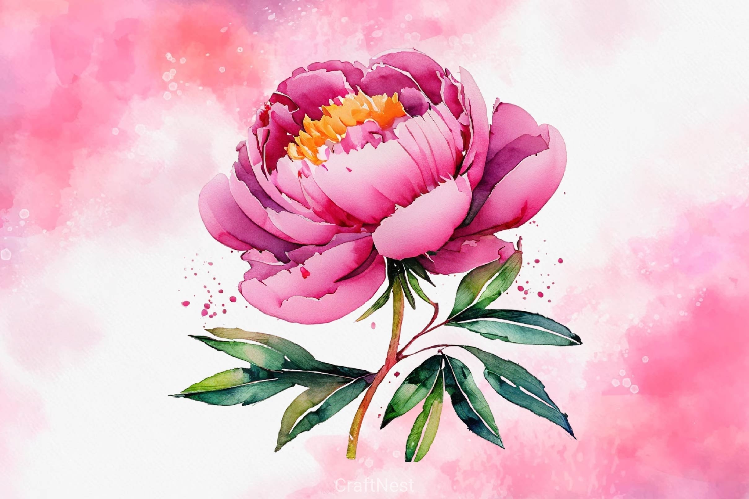 Pink Peony Set Clipart Bundle