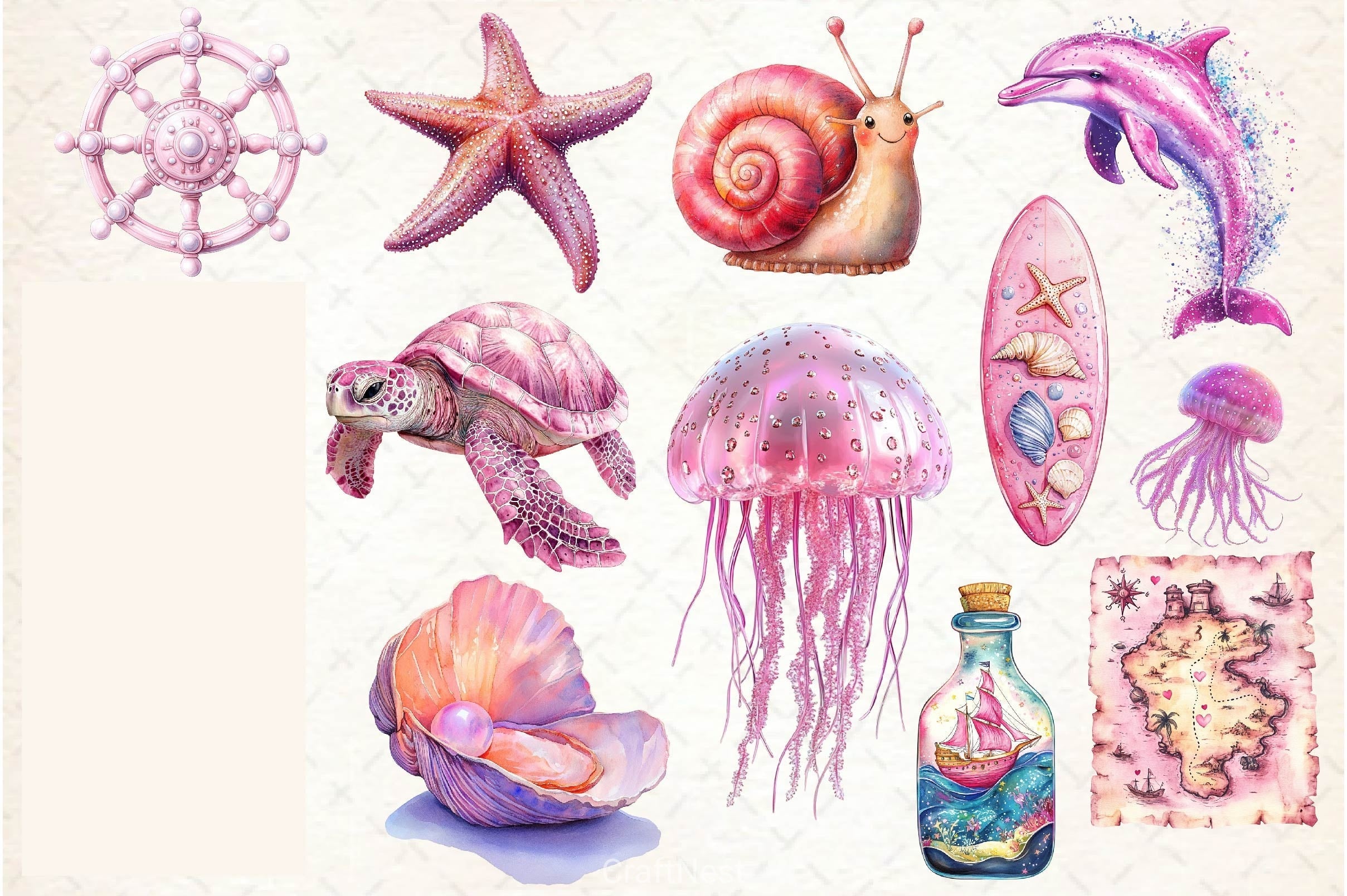 Pink Sea Adventure Clipart Bundle 2