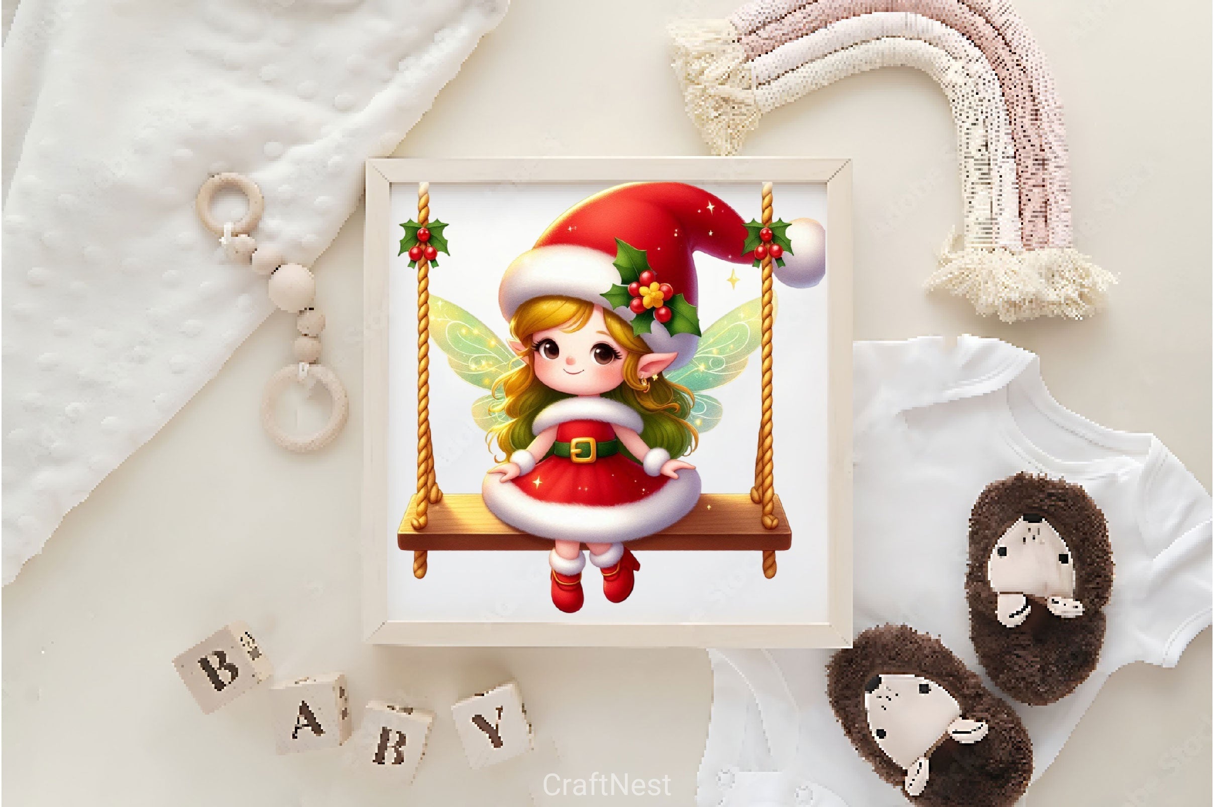 Christmas Fairy On Swing Clipart Bundle
