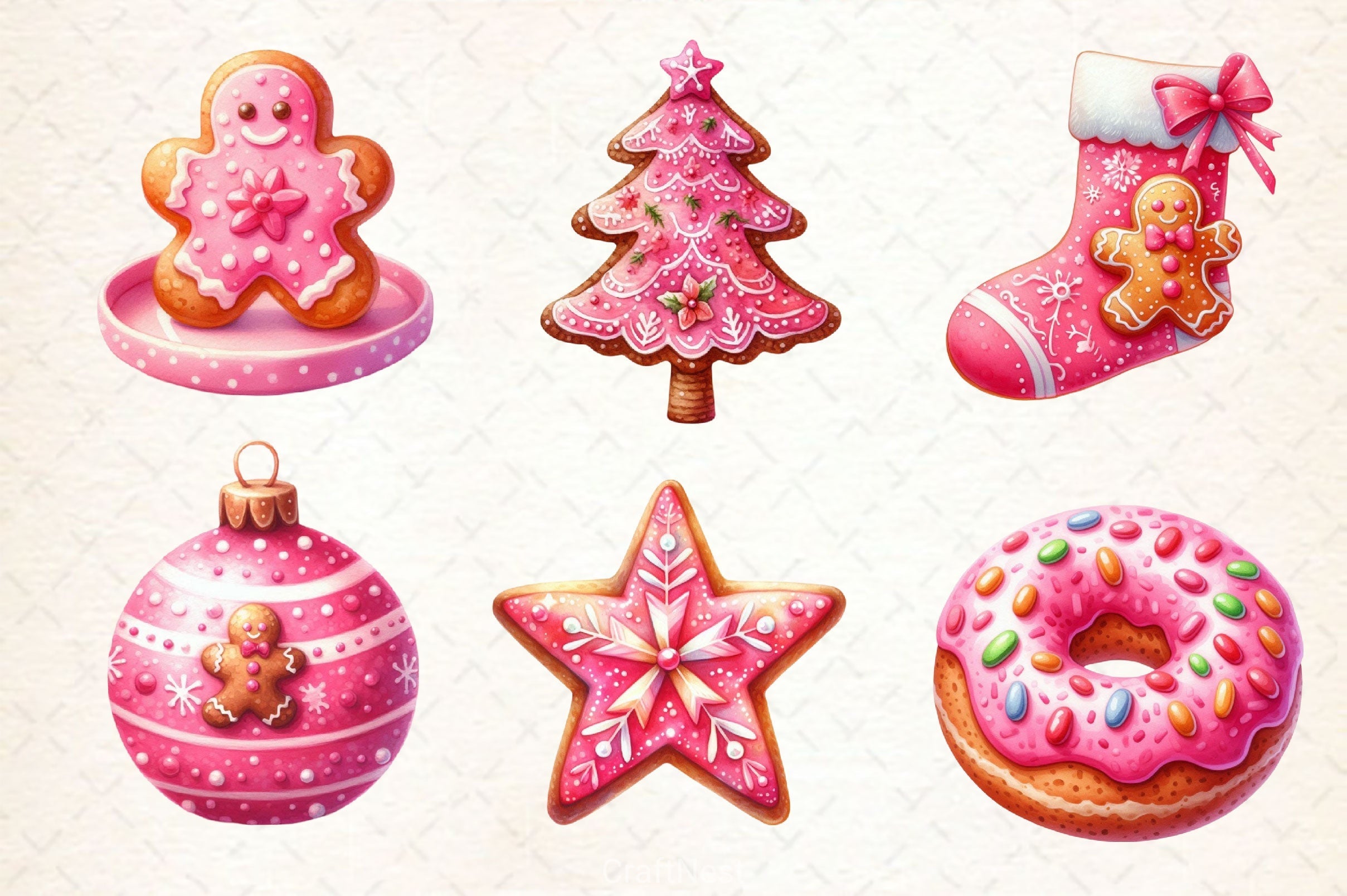 Pink Gingerbread Clipart Bundle
