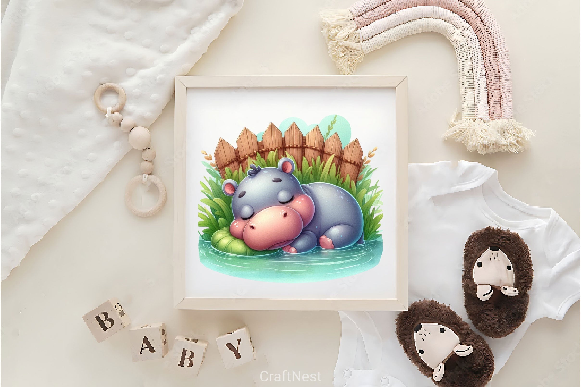 Sleeping Baby Hippo Clipart Bundle 2
