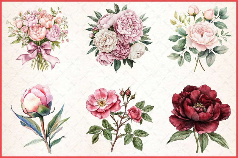Roses Peonies Clipart Bundle - CraftNest - Digital Crafting and Art
