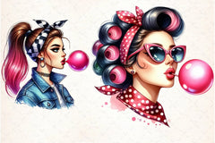 Retro Girl Bubblegum Clipart Bundle - CraftNest - Digital Crafting and Art