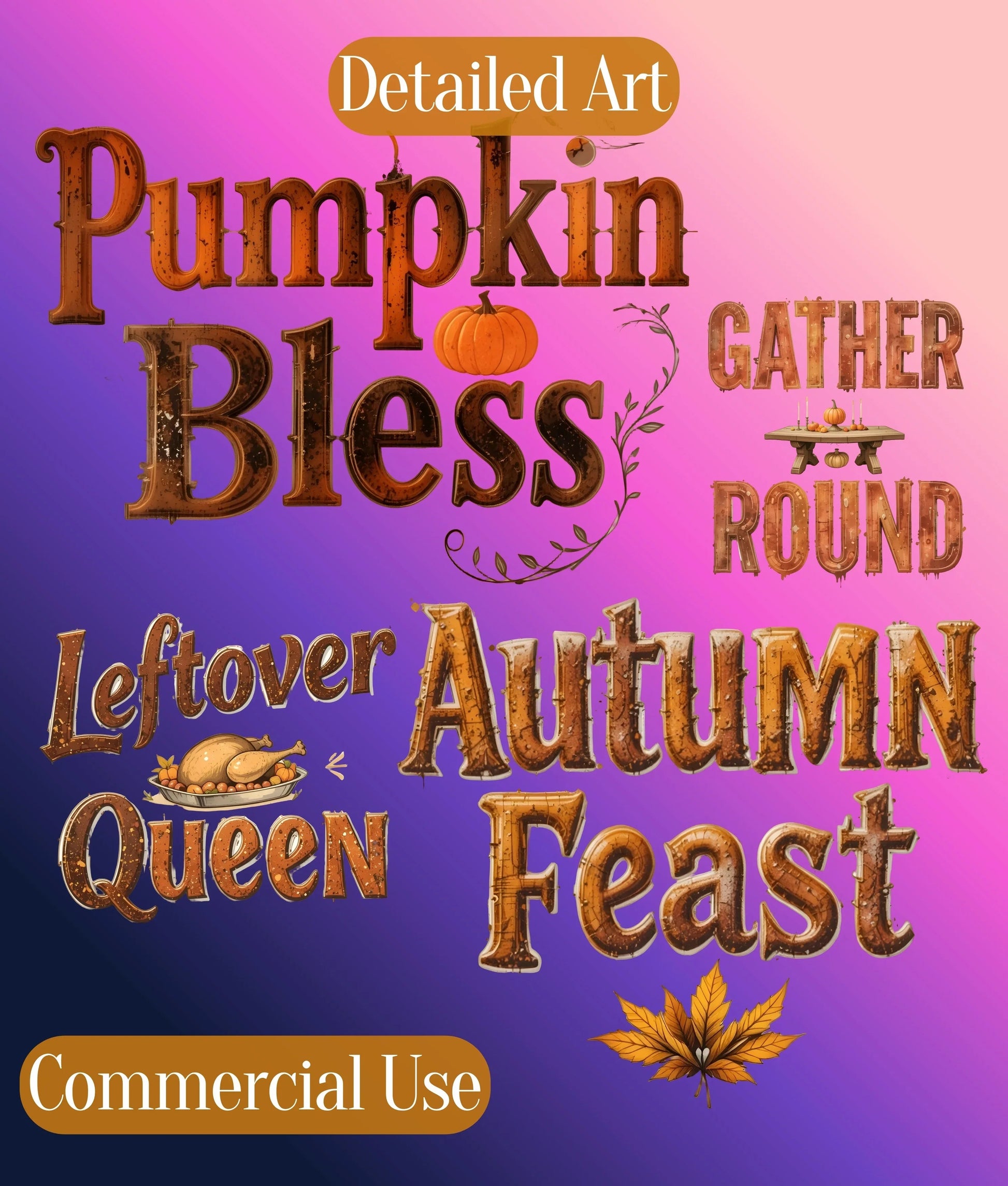 Thanksgiving Retro Distressed Text Clipart Bundle - CraftNest - Digital Crafting and Art