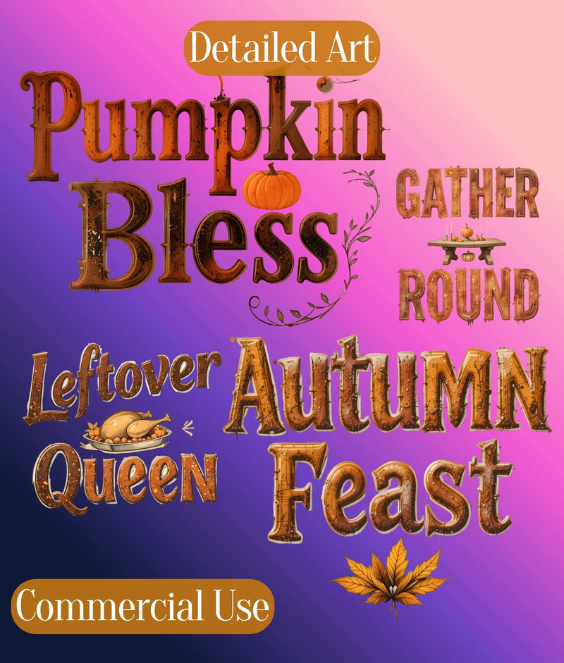 Thanksgiving Retro Distressed Text Clipart Bundle - CraftNest - Digital Crafting and Art