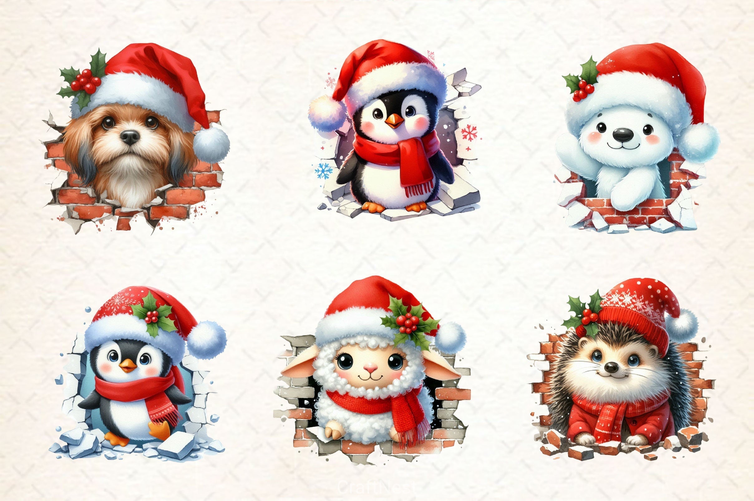 Christmas Animal Broken Wall Clipart Bundle