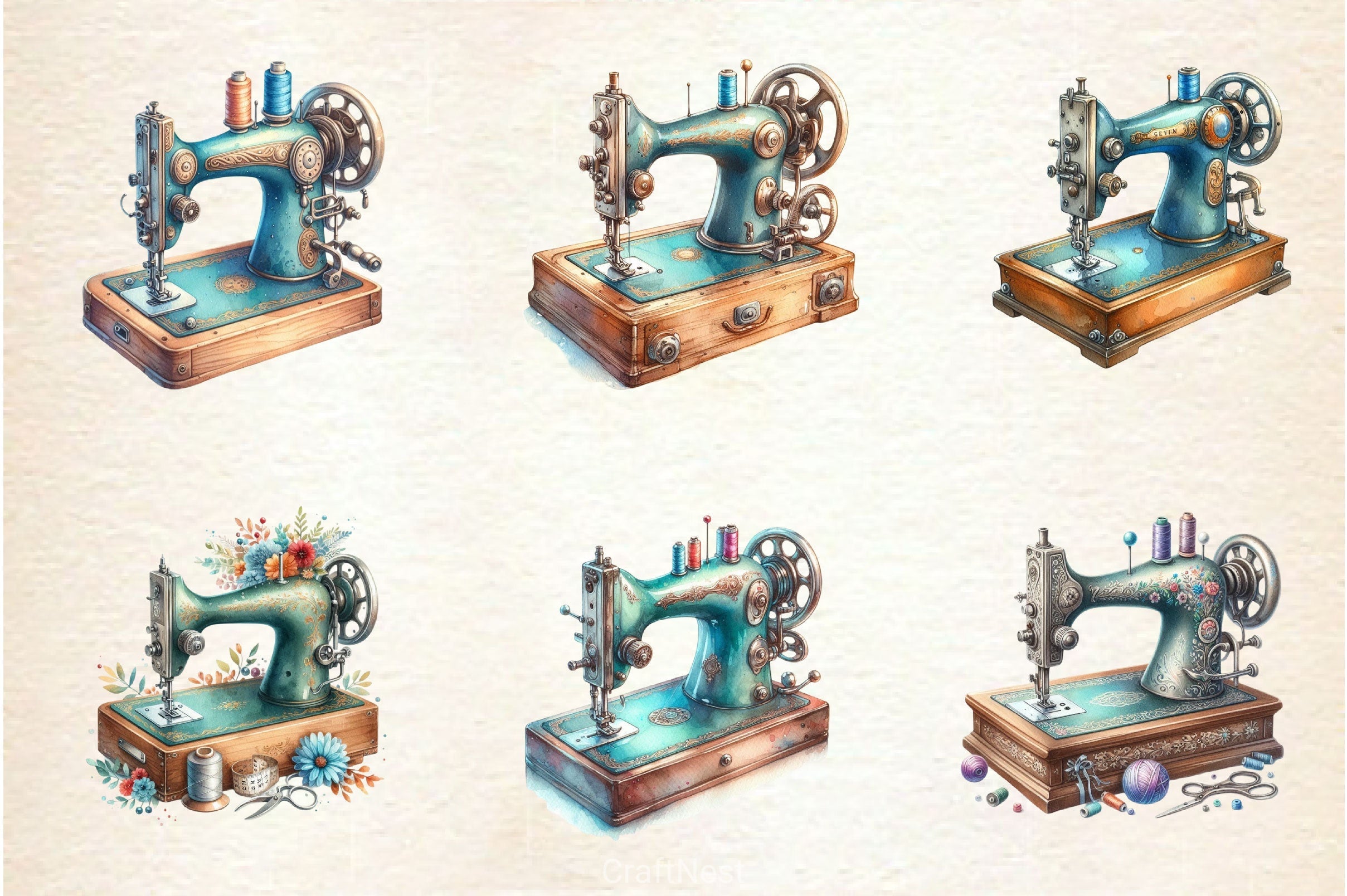 Vintage Sewing Machines Clipart Bundle 2