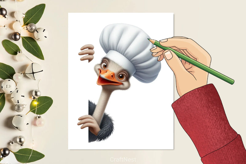 Peeking Chef Ostrich Clipart Bundle - CraftNest - Digital Crafting and Art