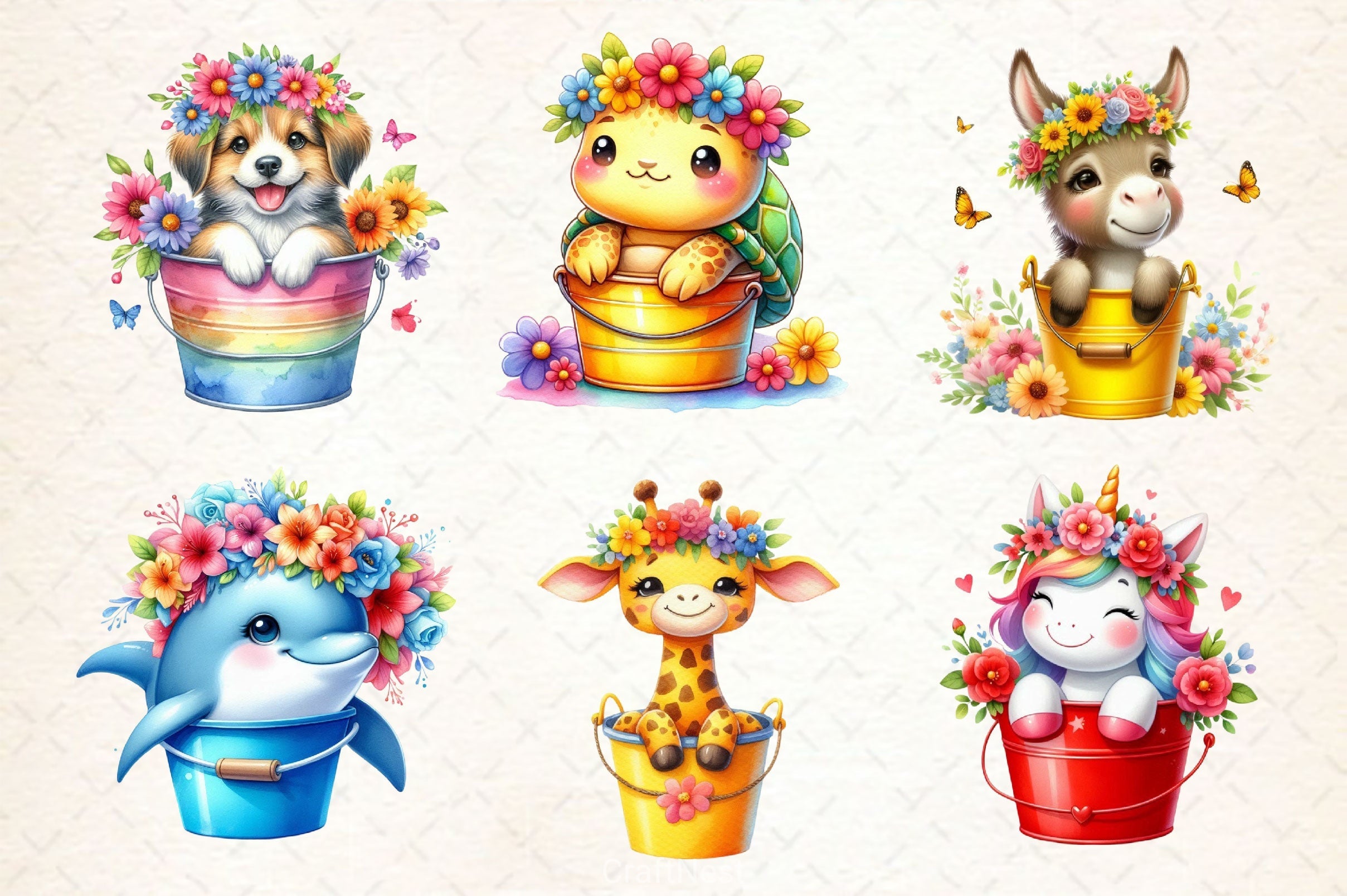 Cute Animals In A Bucket Clipart Bundle