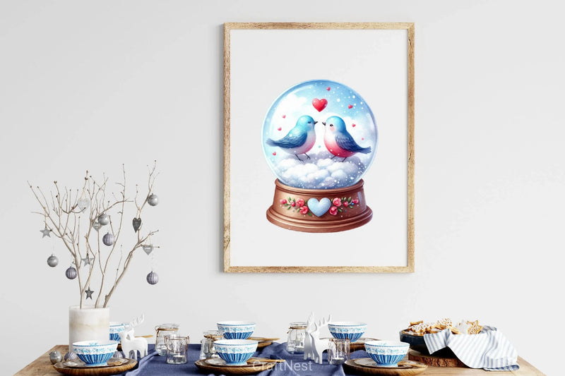 Valentine Bird Snow Globe Clipart Bundle - CraftNest - Digital Crafting and Art