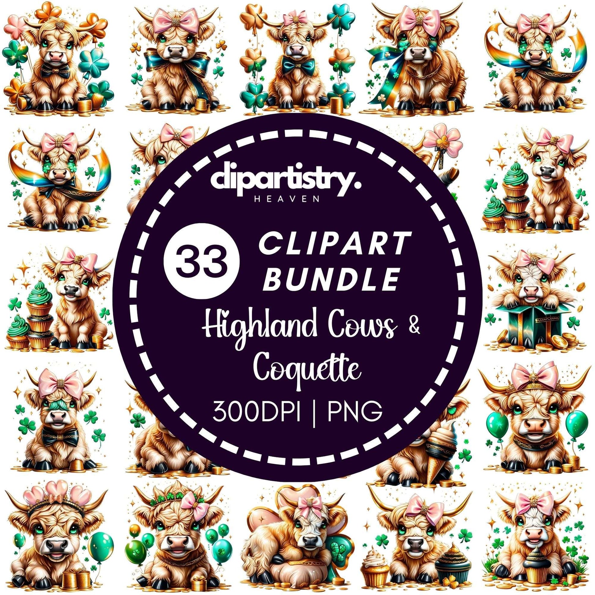 St. Patrick's Highland Cow Coquette Clipart - CraftNest - Digital Crafting and Art