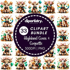 St. Patrick's Highland Cow Coquette Clipart - CraftNest - Digital Crafting and Art
