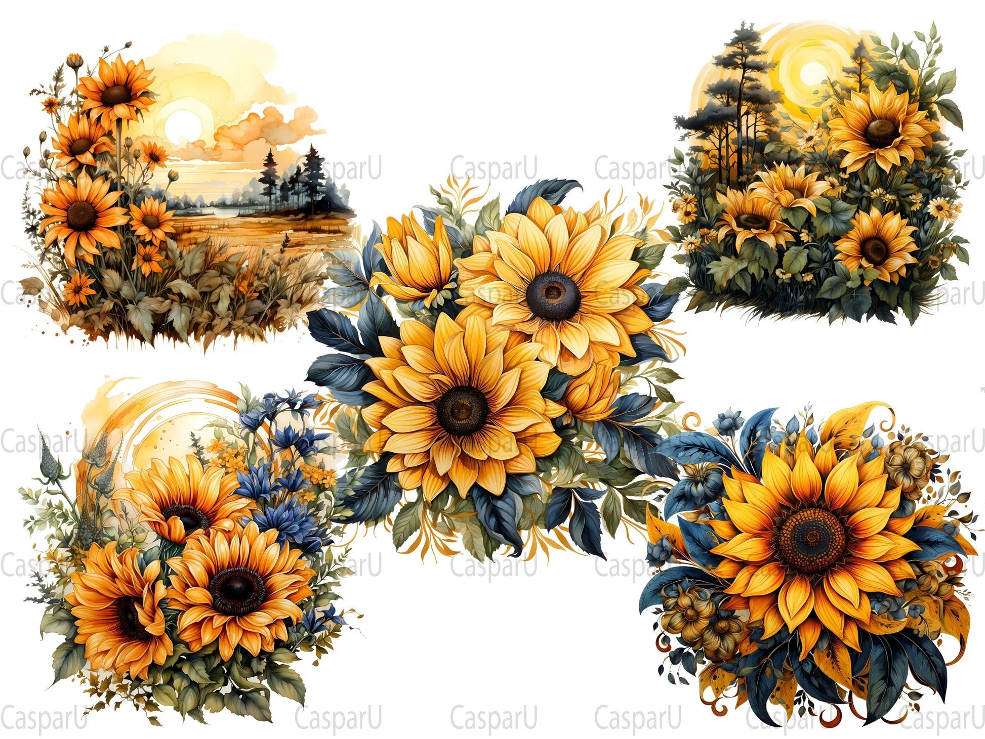 Sunflowers At Dusk Clipart - CraftNest