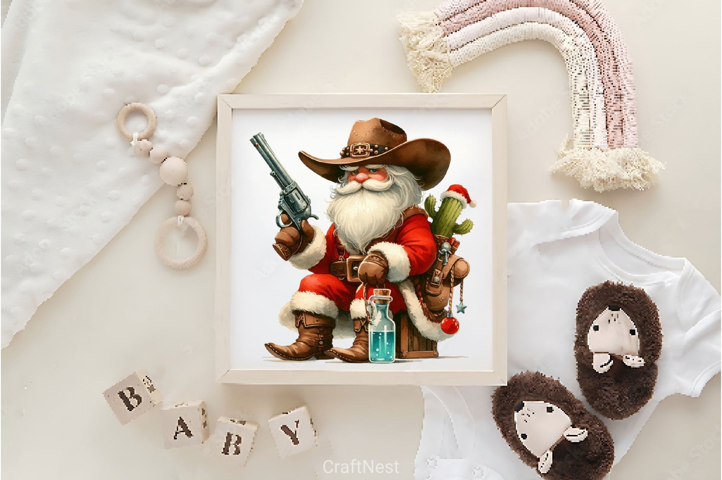 Vintage Christmas Cowboy Santa Clipart Bundle 2